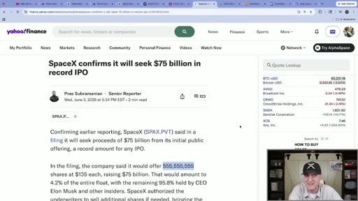 Yahoo Finance: SpaceX confirms $75B record IPO