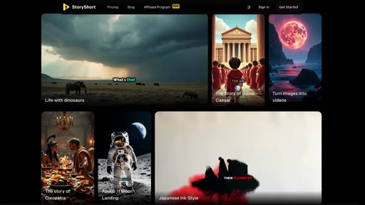 Interfaccia di StoryShort, AI video generator