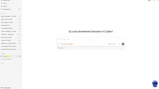 Sidebar di Codex con i progetti/cartelle