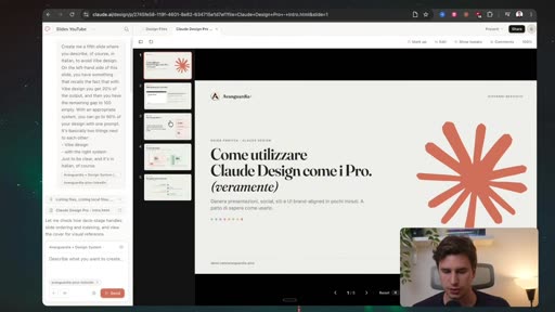 Claude Design aperto con il template di presentazione nella sidebar sinistra
