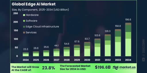 Global Edge AI Market: crescita da $23.3B (2024) a $196.6B (2034), CAGR 23.8%