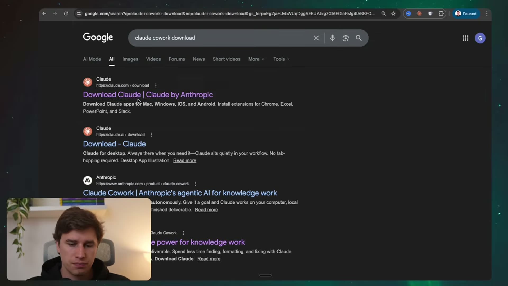 Ricerca Google del download di Claude