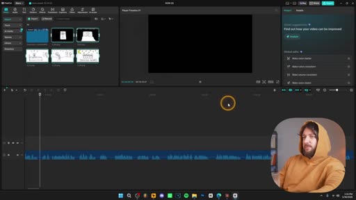 Timeline del video editor con immagini e traccia audio