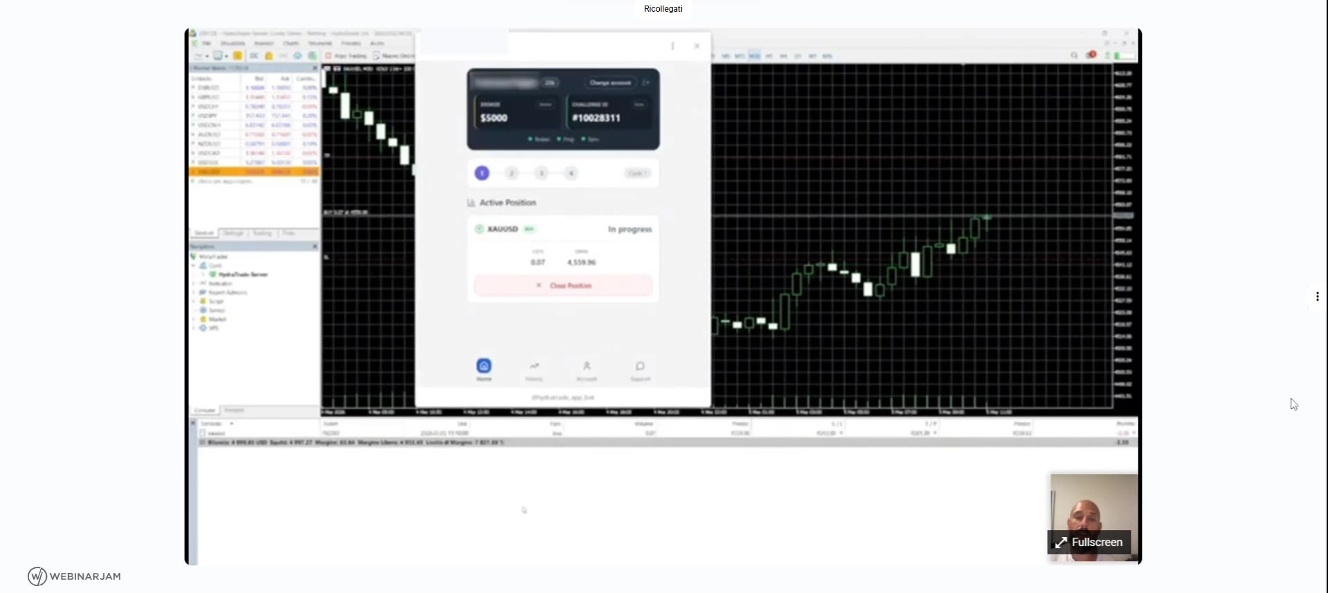Posizione aperta su XAUUSD nell'app