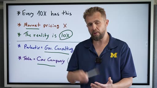 Whiteboard: every 10x has this - market pricing wrong, reality 10x better